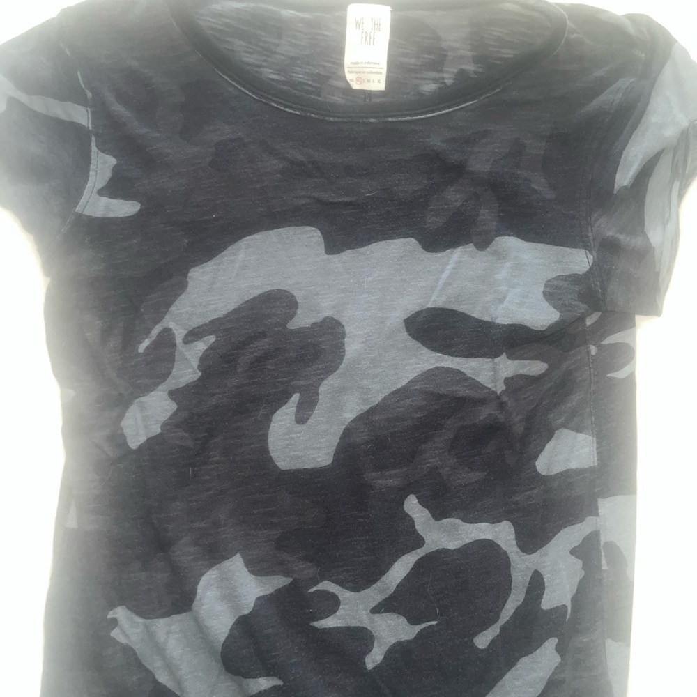 We The Free Black and Gray Camouflage Short Sleeve Tee